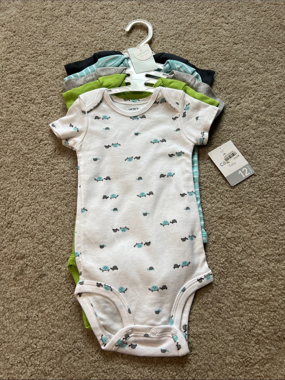 Carter's 5-pack Baby Turtle Print One-Piece Bodysuit - White/Teal size 12mo
